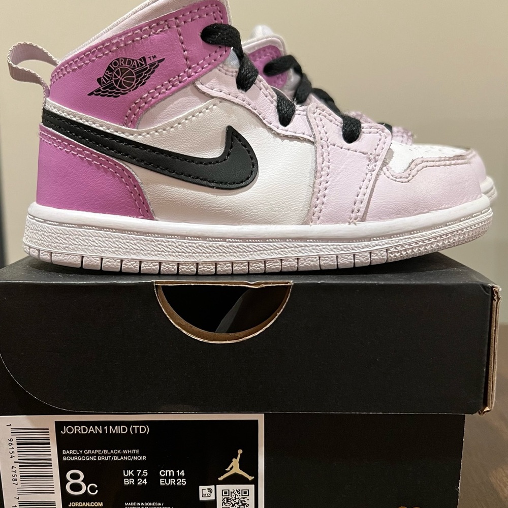 AIR JORDAN 1 MID (TD) BARELY GRAPE/BLACK Toddler 8c/UK 7.5/cm 14/BR 24/EUR 25